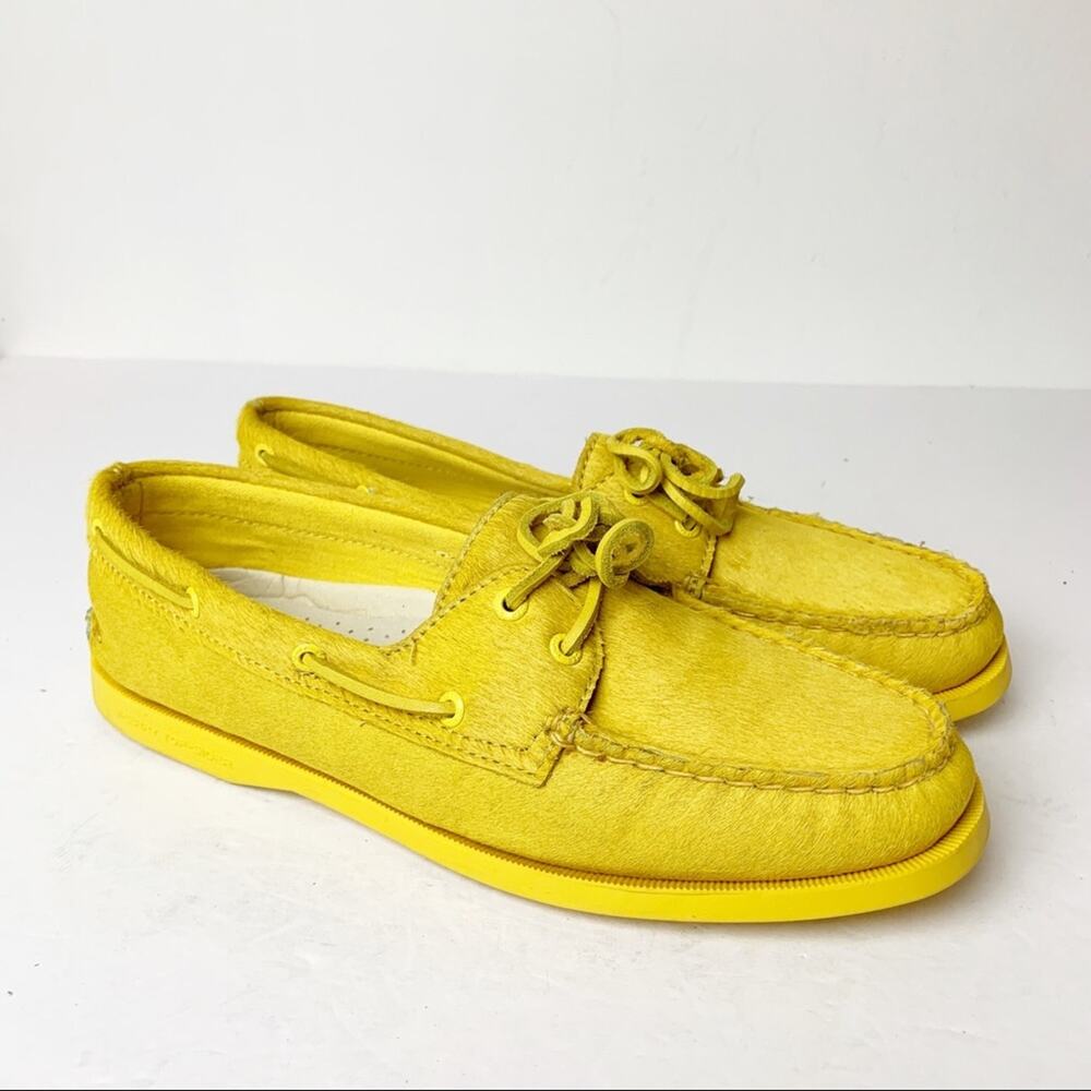 SZ 9.5 Sperry By Jeffrey Topsider Shoes Barrel Lace Boat Shoe Yellow Pony Hair